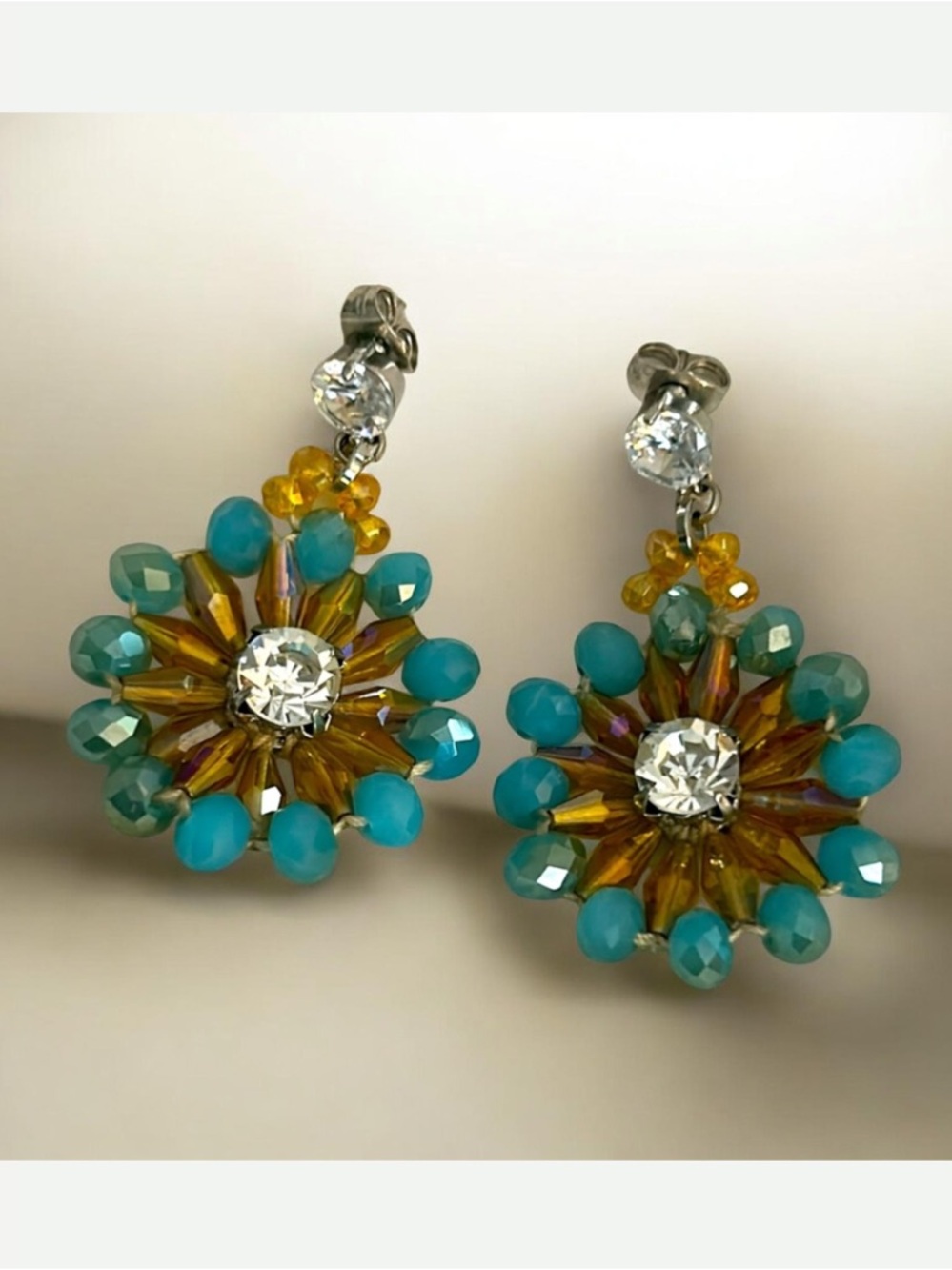 Vintage Crystal Beaded Stone Earrings